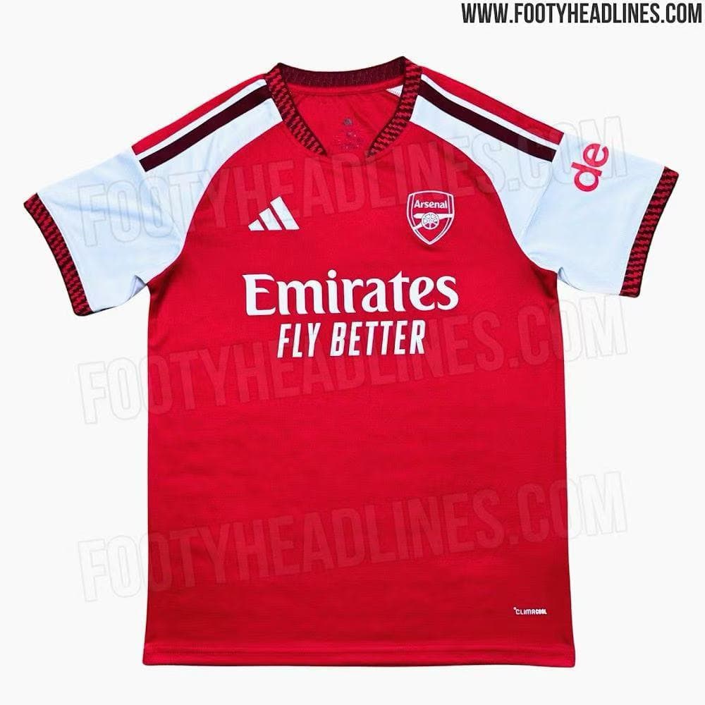 Red Arsenal adidas jersey displayed flat against white background.