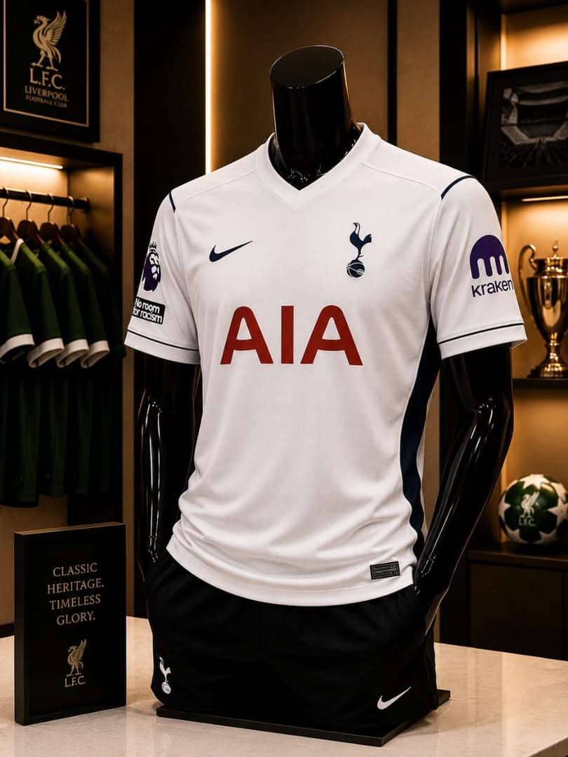 White Nike Tottenham Hotspur AIA football jersey on mannequin.