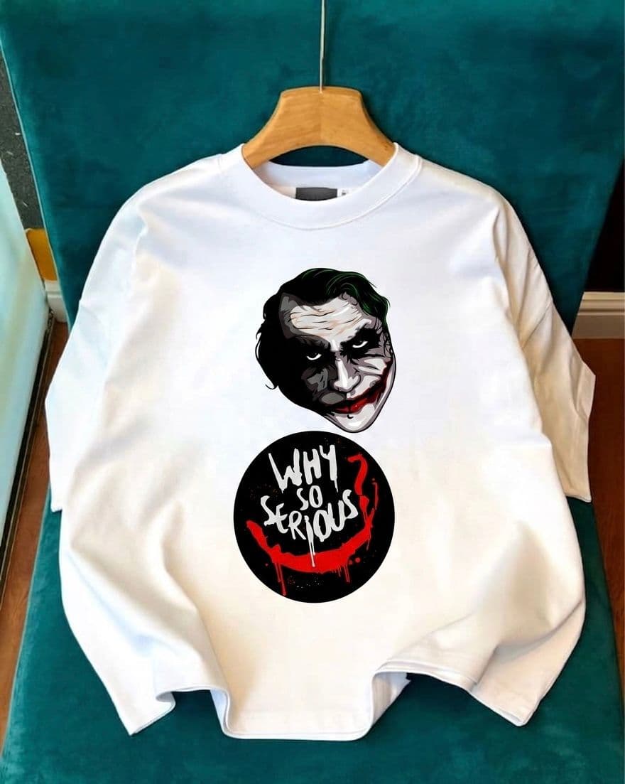 White long sleeve tee with Joker face and Why So Serious graphic.