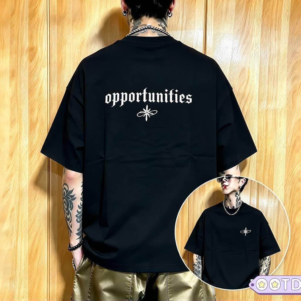 Model in olive green Lionheart t-shirt, back view with lion and text graphics.