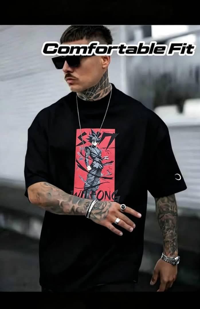Model in white Brawl Freedom oversized t-shirt showing back graphic with heart design.