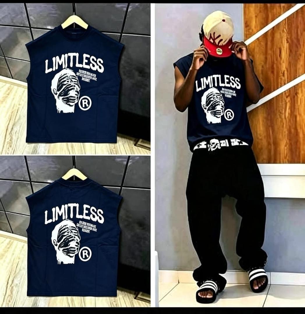 Green sleeveless t-shirt with Limitless graphic on front, back design, and model view.