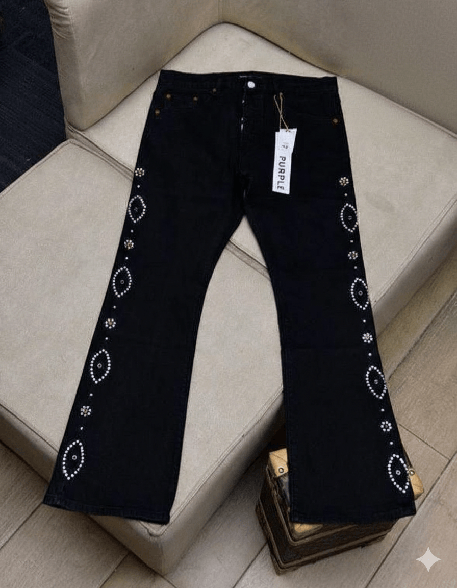 Black Embellished Flare Denim 