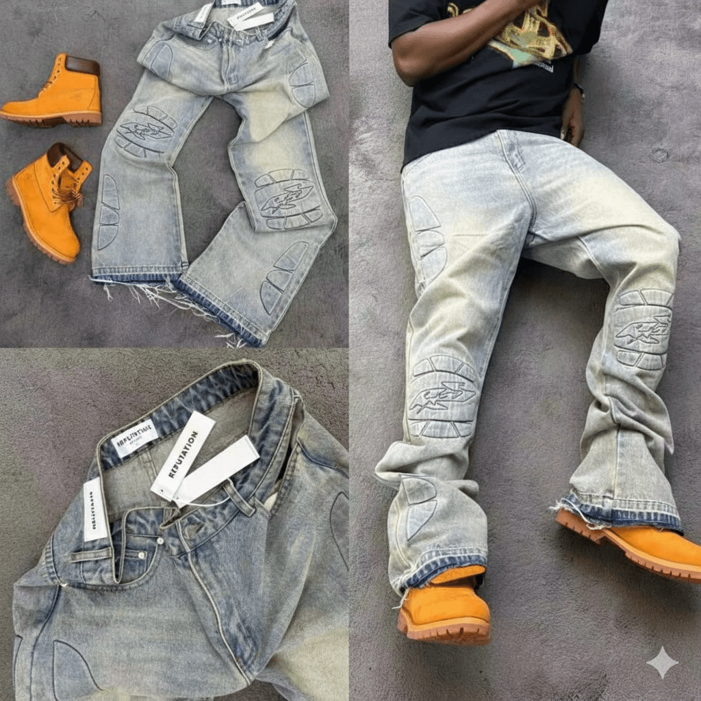 Vintage Wash Embroidered Denim Jeans