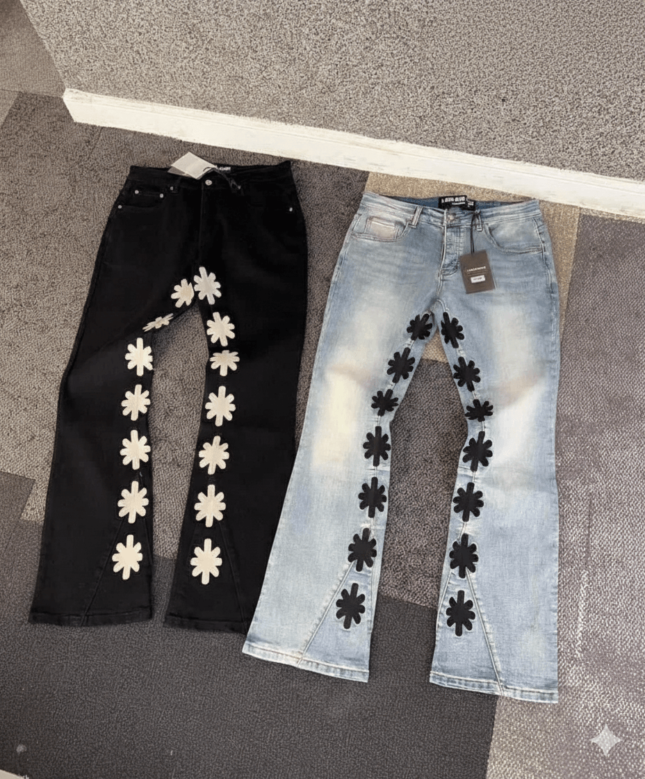 Floral Accent Straight Denim