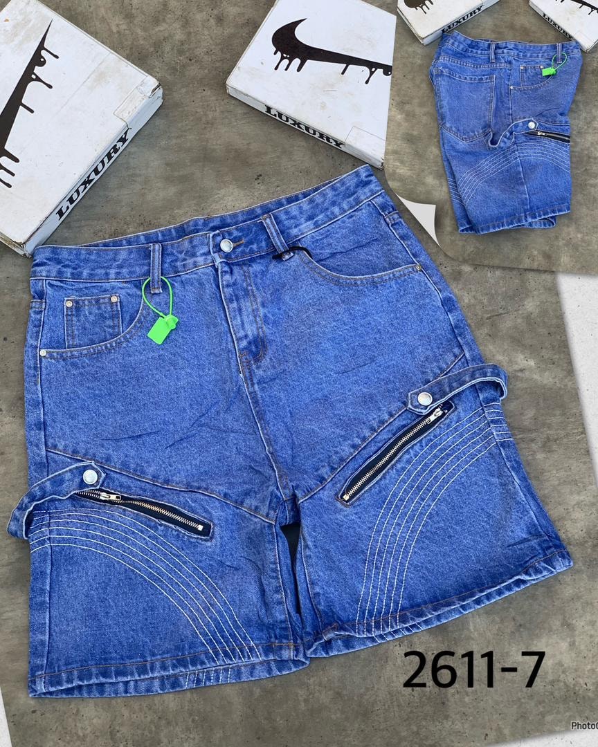 Blue Zipper Cargo Denim Jorts