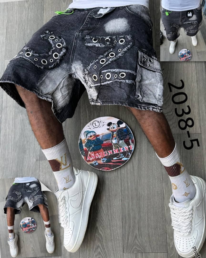 Washed Black Eyelet Cargo Jorts