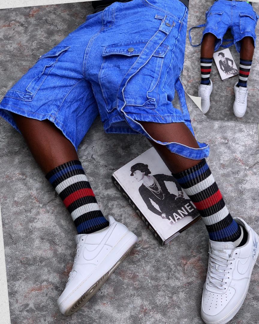 Blue Strapped Cargo Denim Jorts