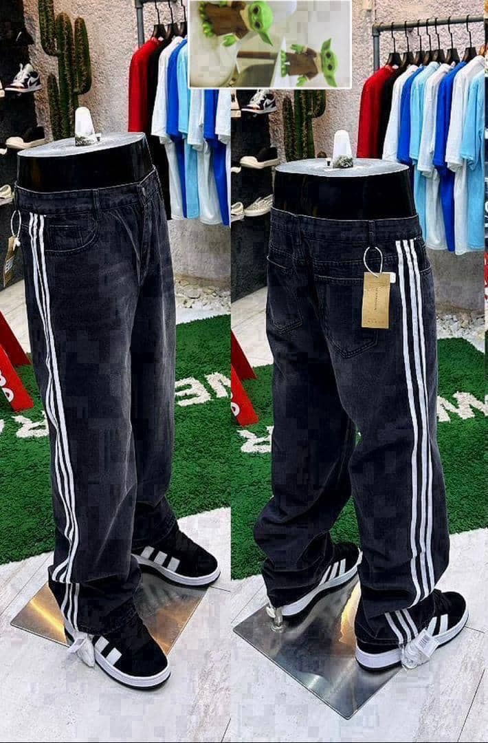 Black Side-Stripe Washed Jeans
