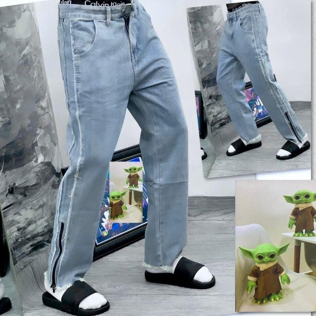 Ice Blue Ankle Zip Distressed Jeans