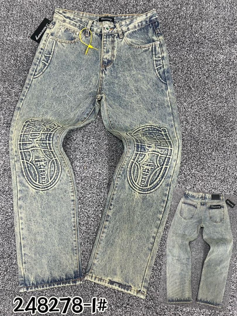 Acid Wash Embroidered Knee Jeans