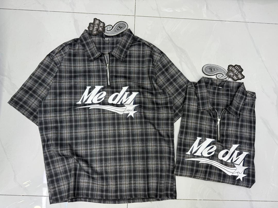 Grey Plaid Zip Polo Shirt