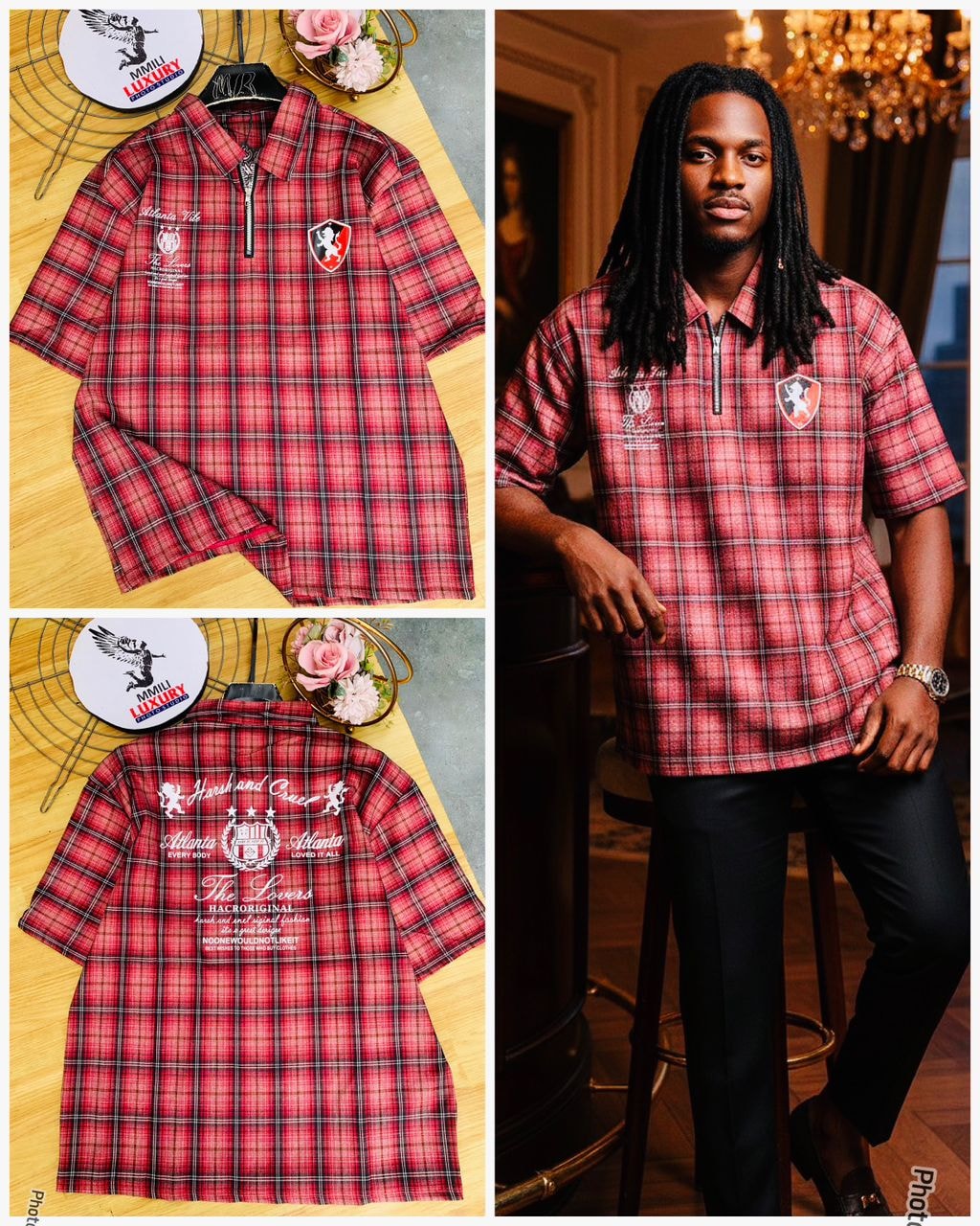 Red Plaid Zip Polo Shirt