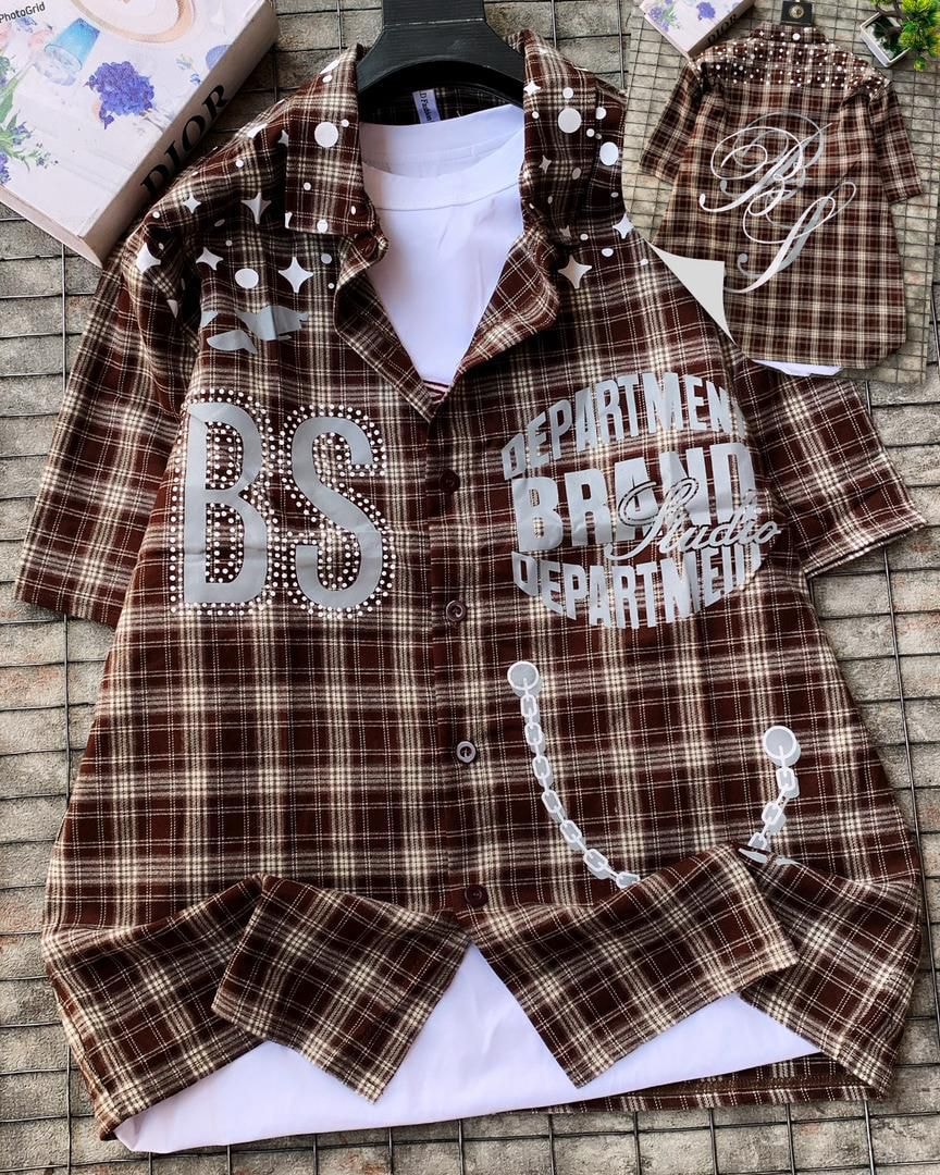BS Studded Brown Plaid Overshirt 