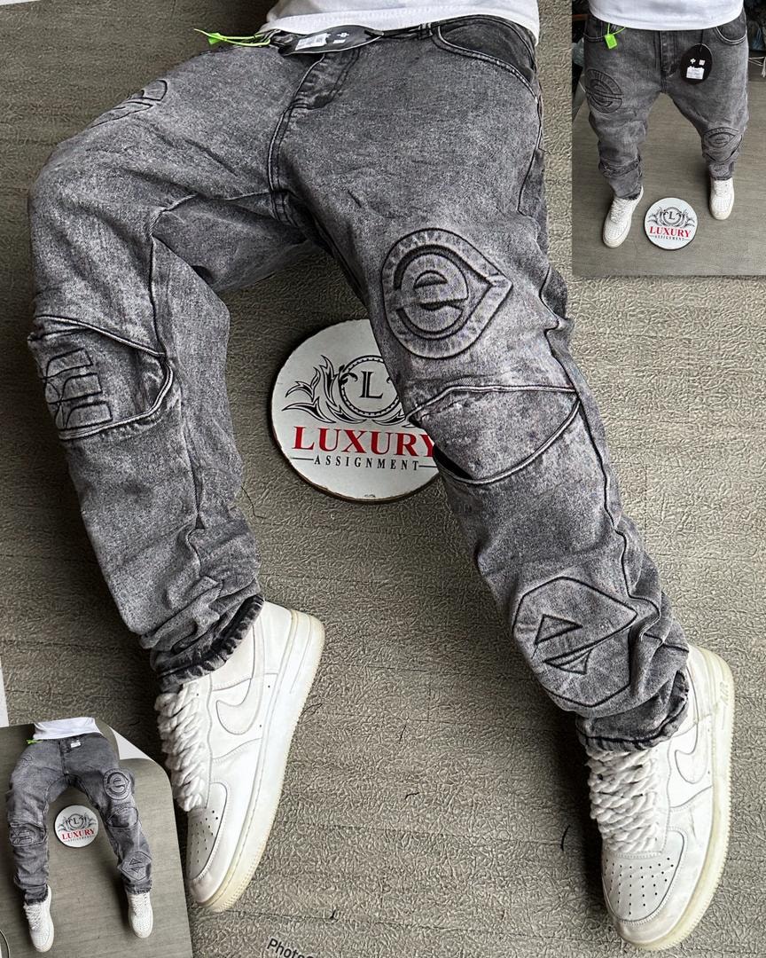 Acid Wash Patchwork Biker Jeans