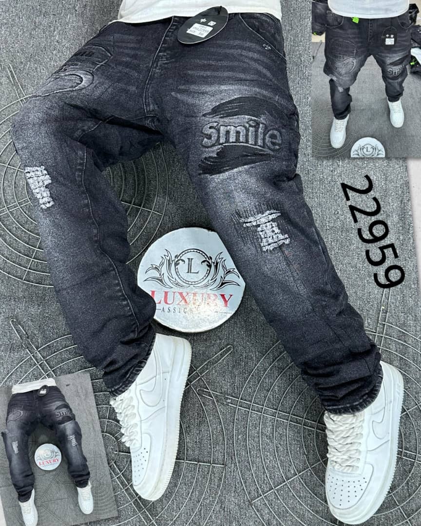 Smile Distressed Black Denim Jeans
