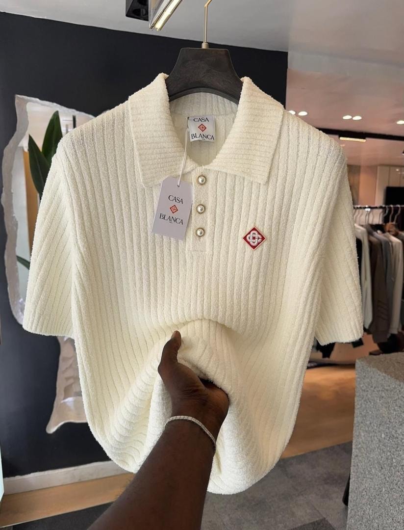 Cream Ribbed Knit Polo