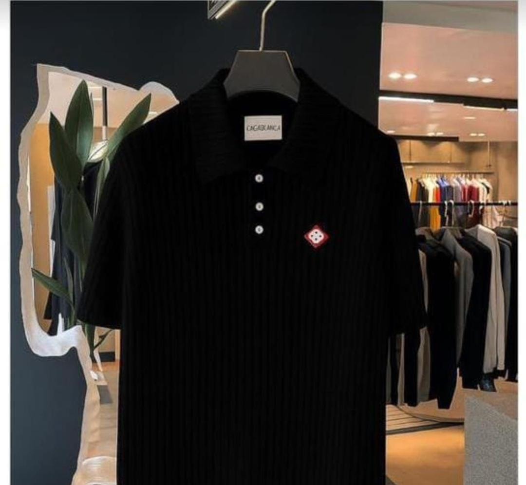 Black Ribbed Knit Polo