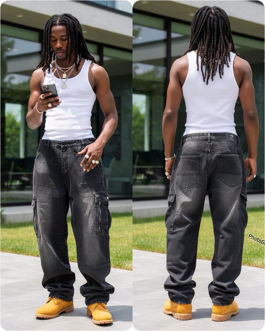 Grey Cargo Baggy Jeans