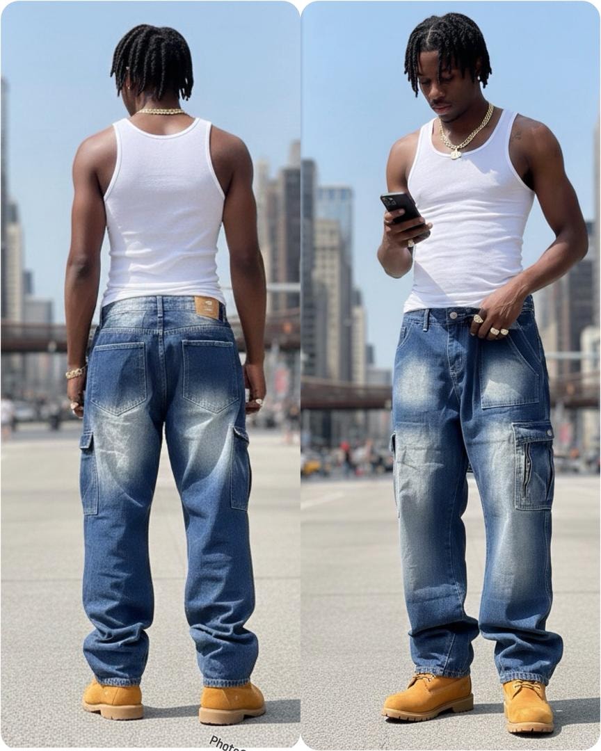 Vintage Wash Cargo Denim Jeans