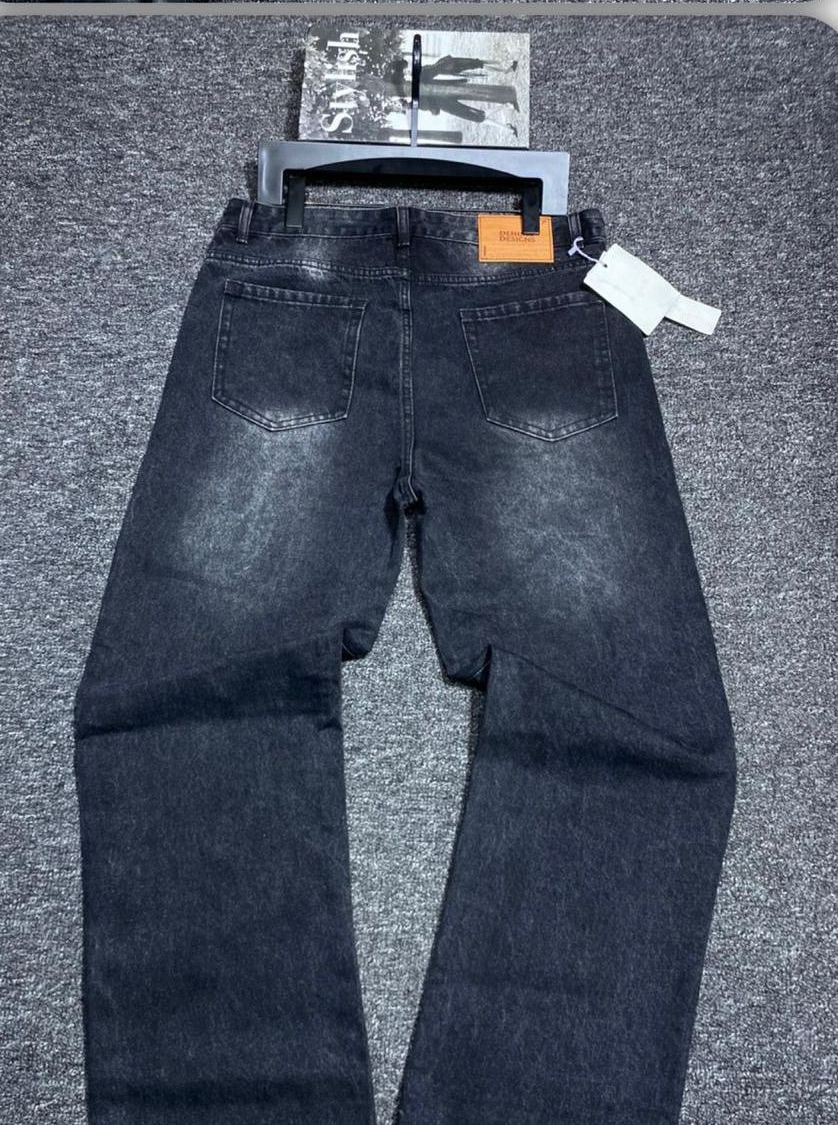 Frayed Patchwork Black Denim Jeans