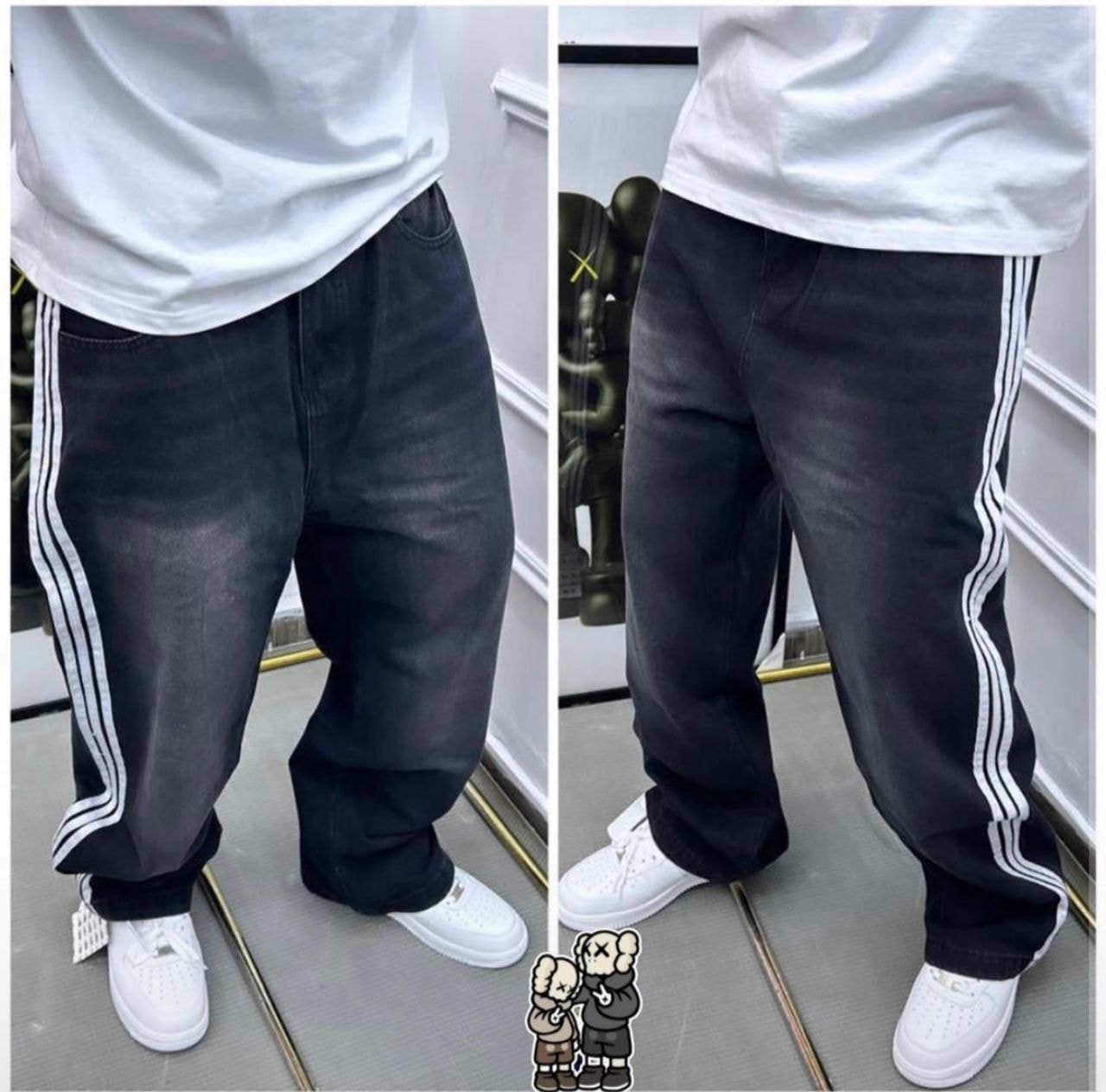 Triple Stripe Oversized Denim Pants