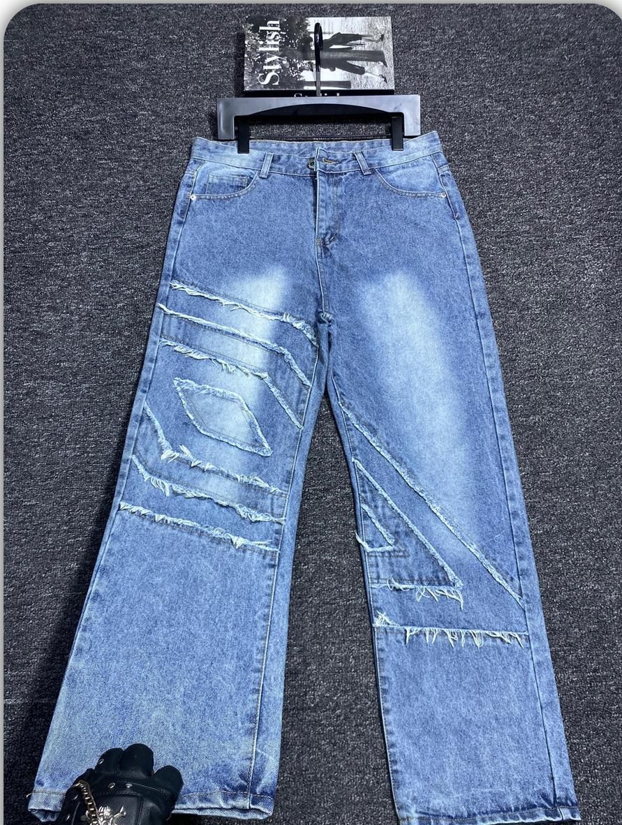 Frayed Patchwork Blue Denim jeans