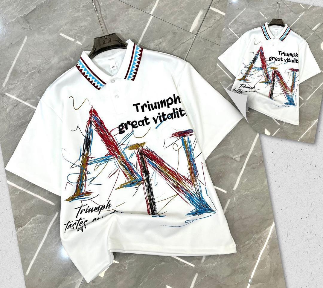 White Abstract Graphic Polo