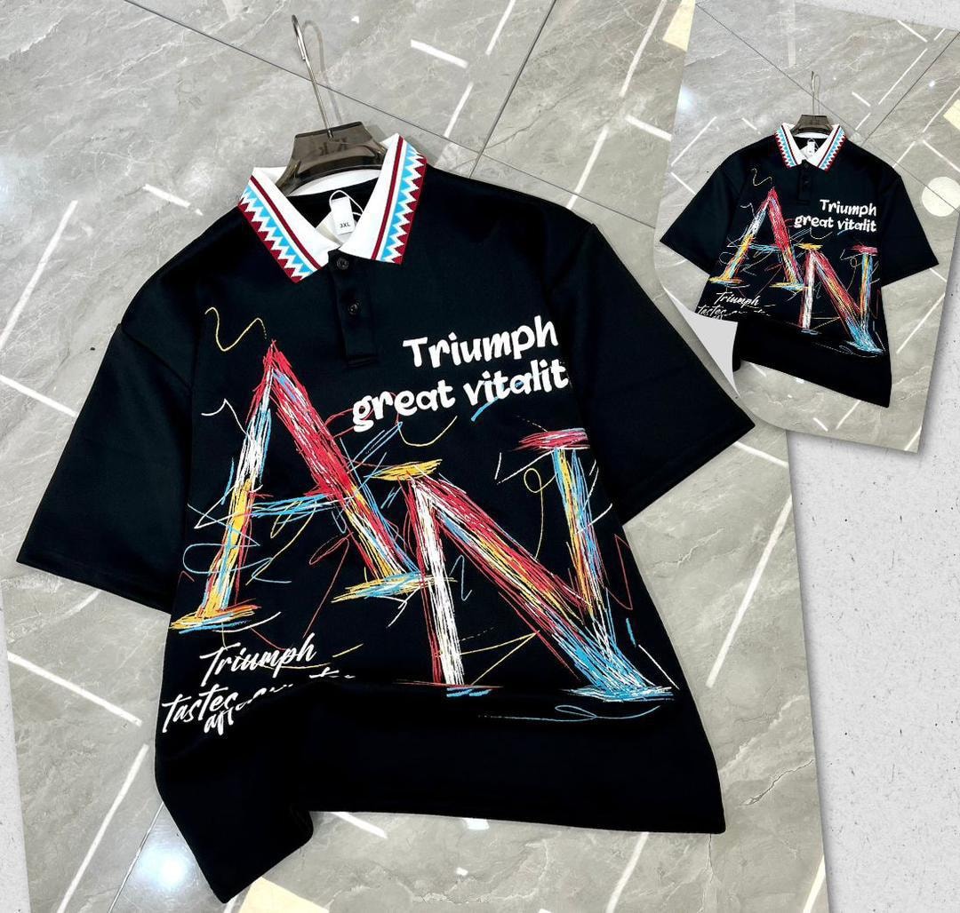 Black Abstract Graphic Polo