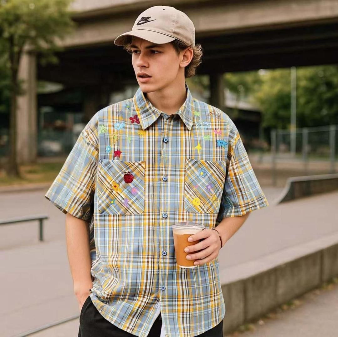 Playful Motif Plaid Shirt.