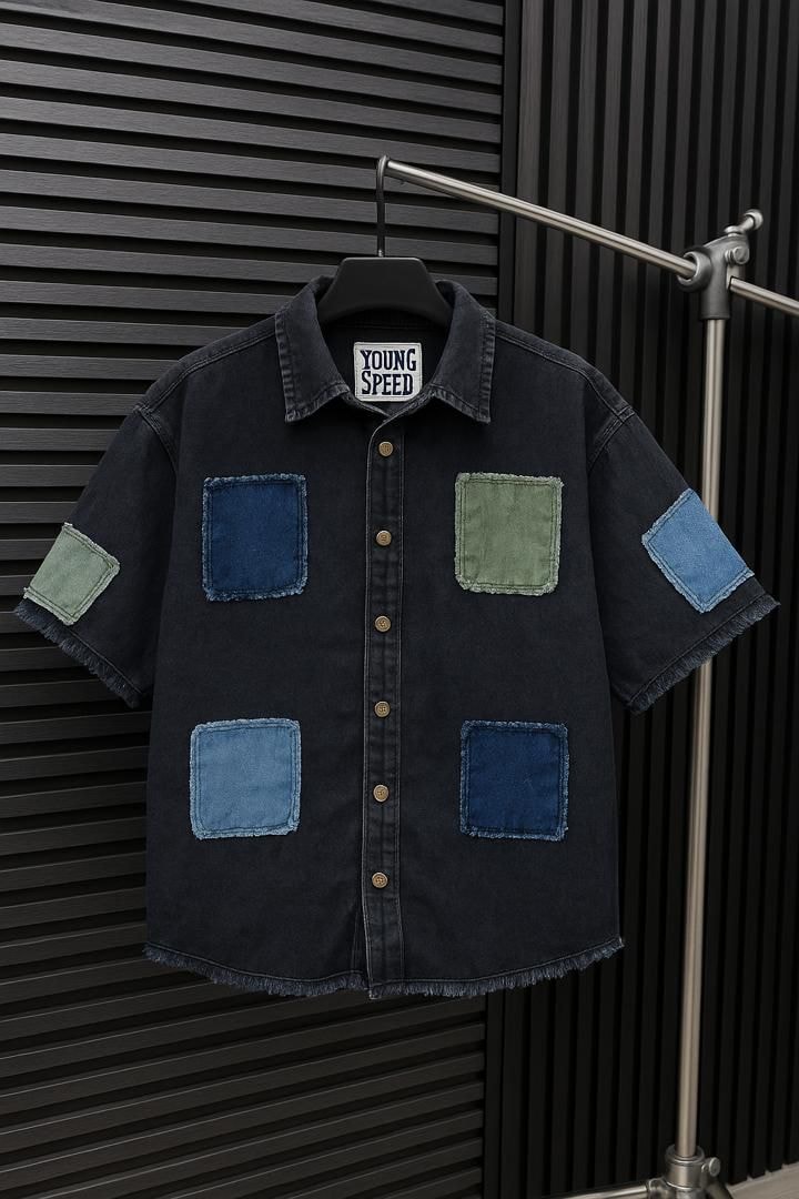 Signature Patchwork Denim Shirt – Black Edition