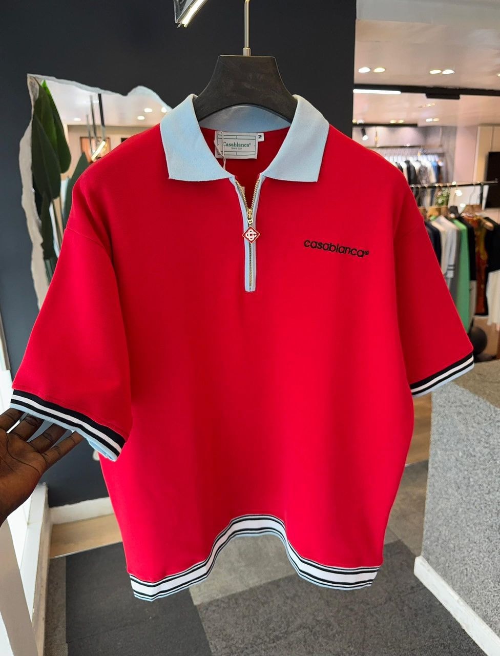 Casablanca Luxe Half-Zip Polo – Red