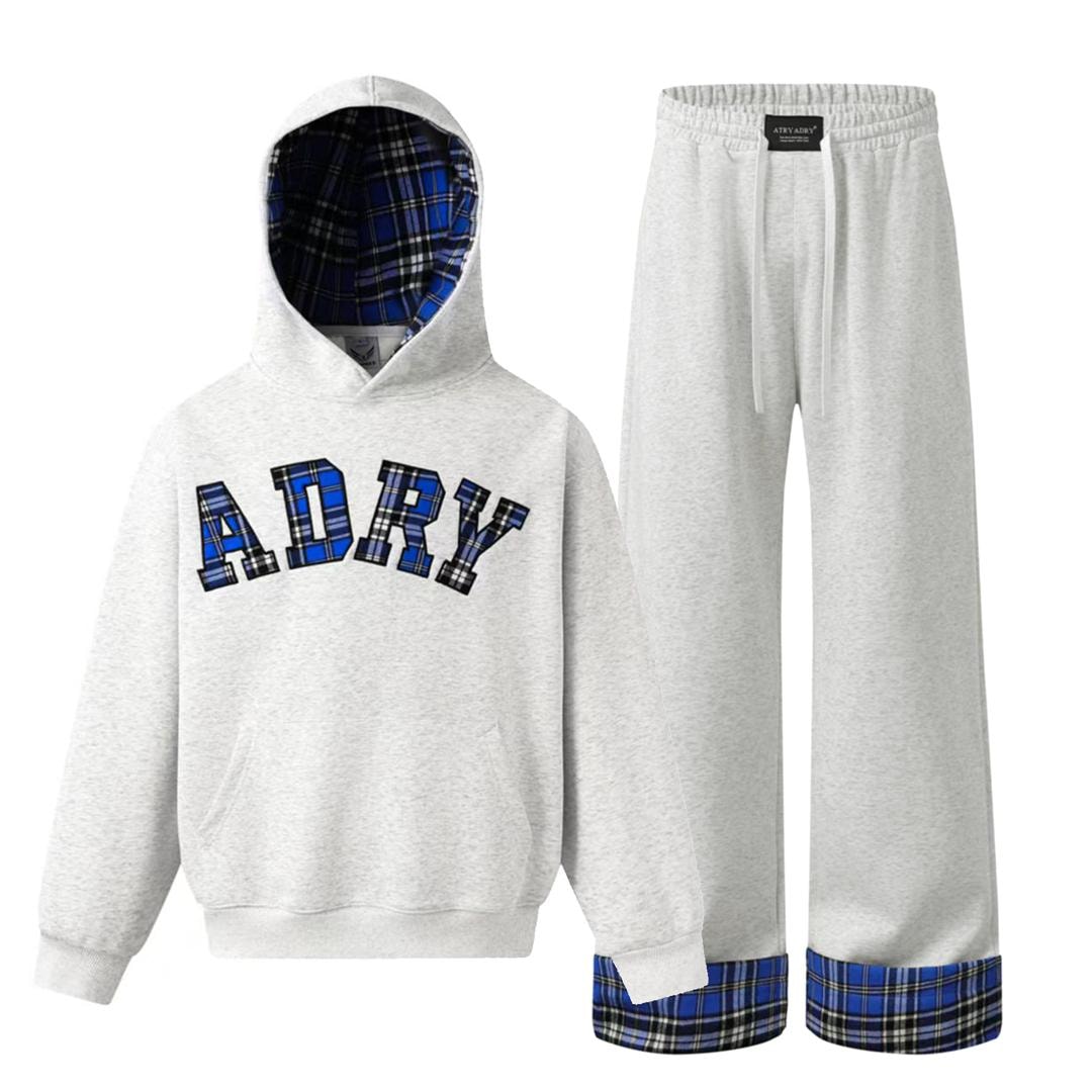 ADRY Plaid Accent Two-Piece Set | Light Grey