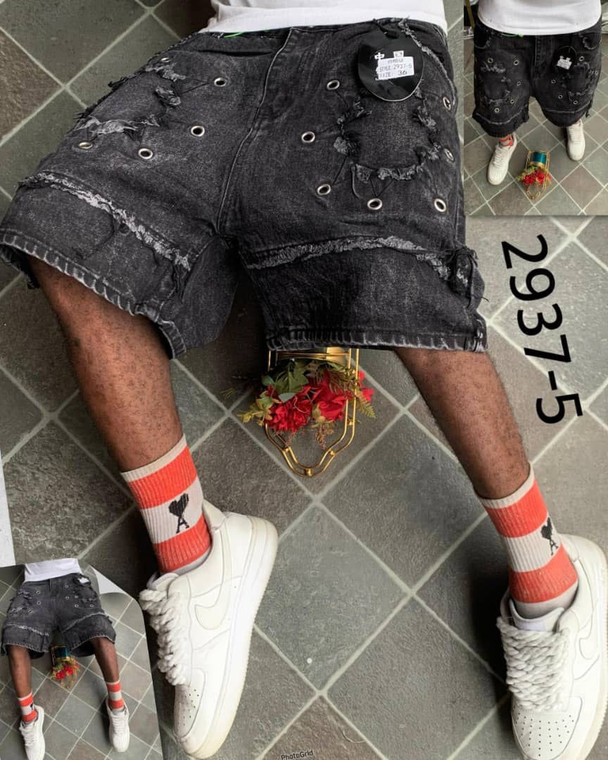 Acid Washed Eyelet Denim Shorts