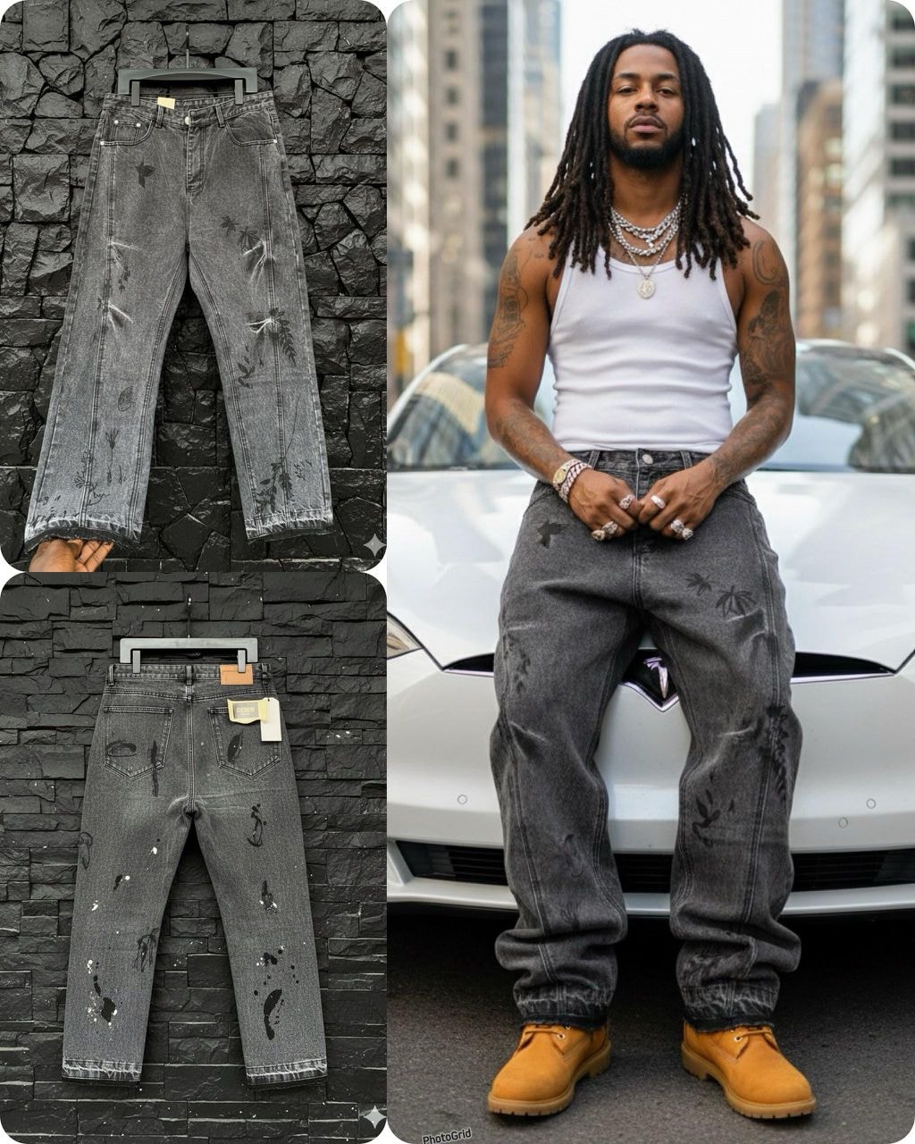 "Ghost City" Graphic Acid-Wash Jeans