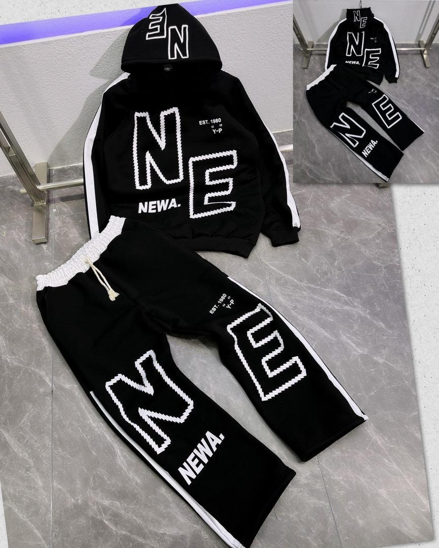 "NEWA" Pixel-Block Heavyweight Tracksuit (Black)