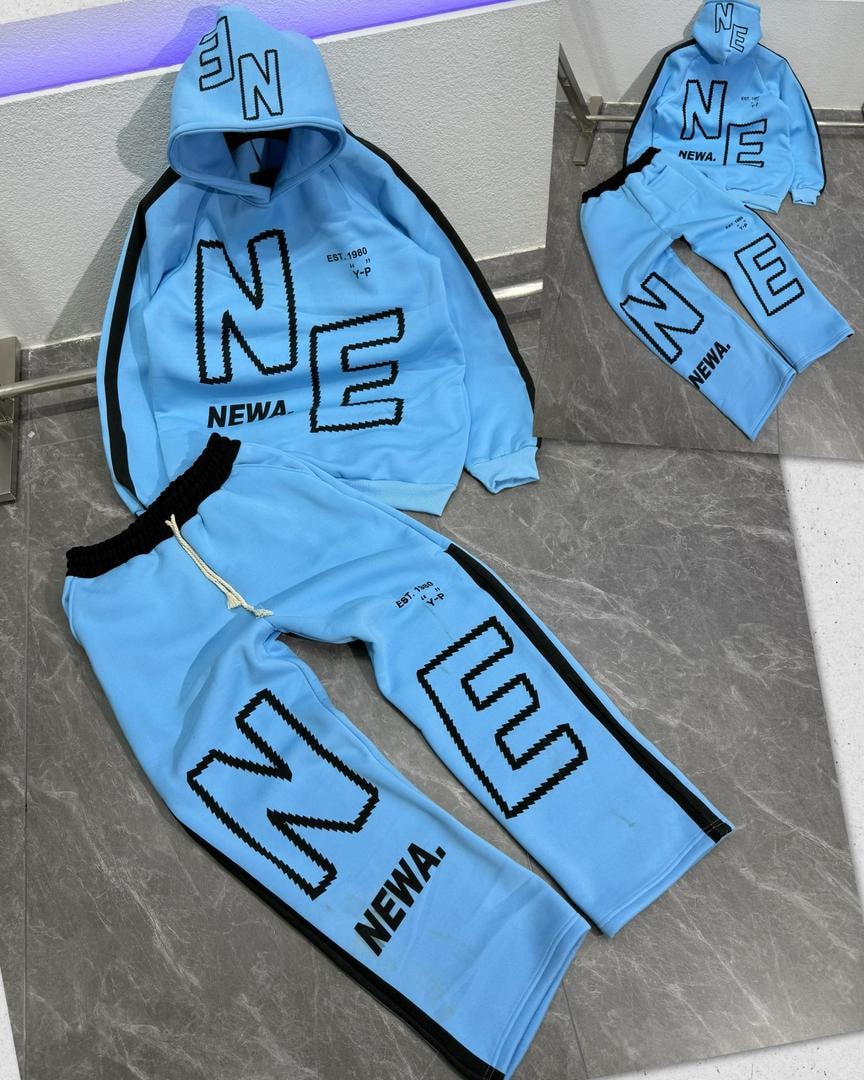 "NEWA" Pixel-Block Heavyweight Tracksuit (Blue)