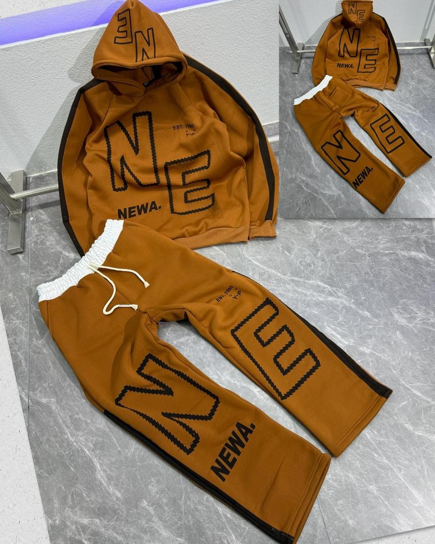 NEWA" Pixel-Block Heavyweight Tracksuit  (Brown)