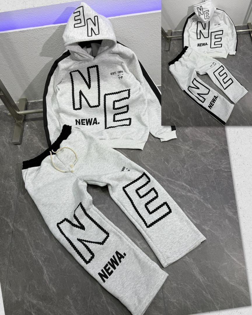 "NEWA" Pixel-Block Heavyweight Tracksuit (White)