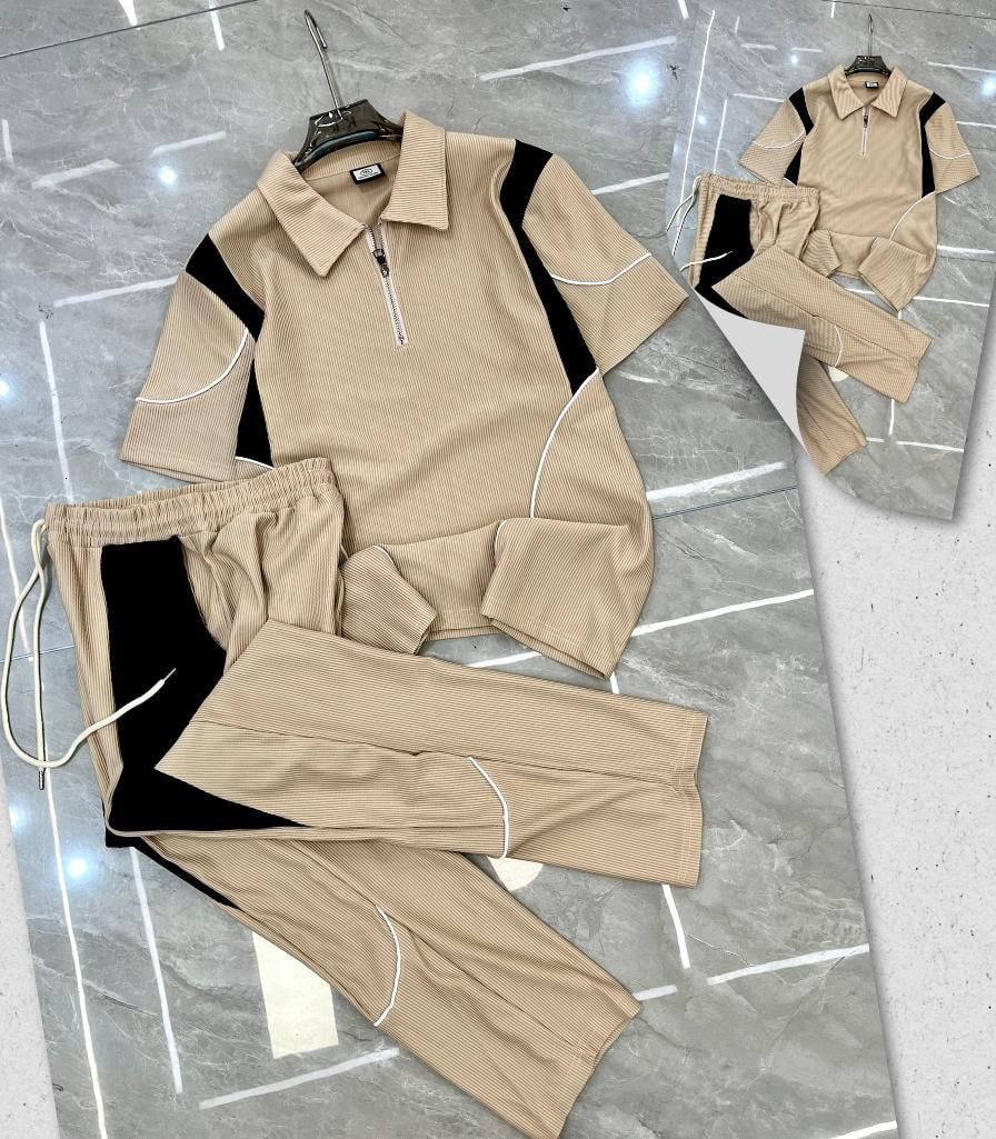 Ribbed Luxe Two-Piece Set – Beige