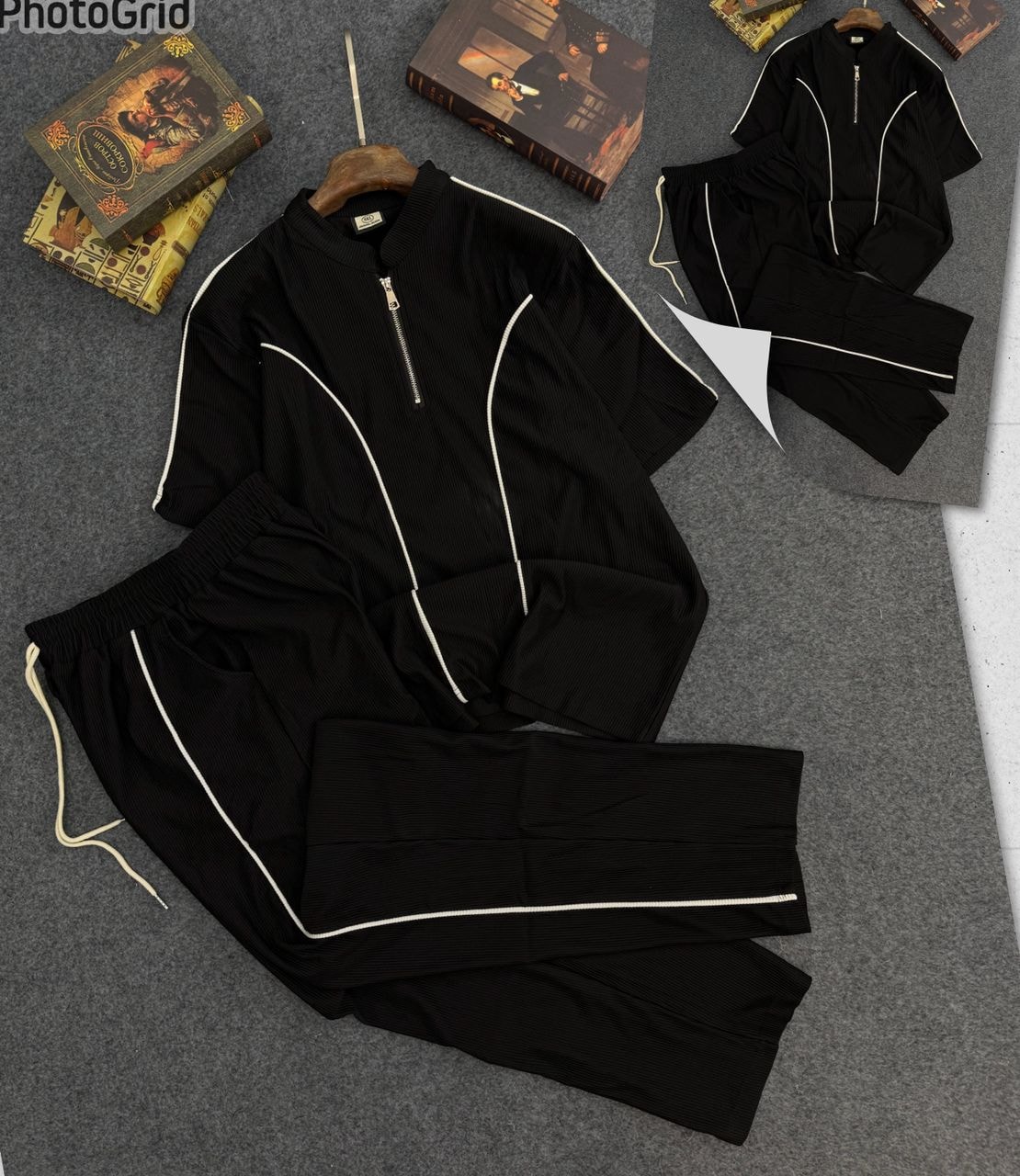 Black Ribbed Contrast Set