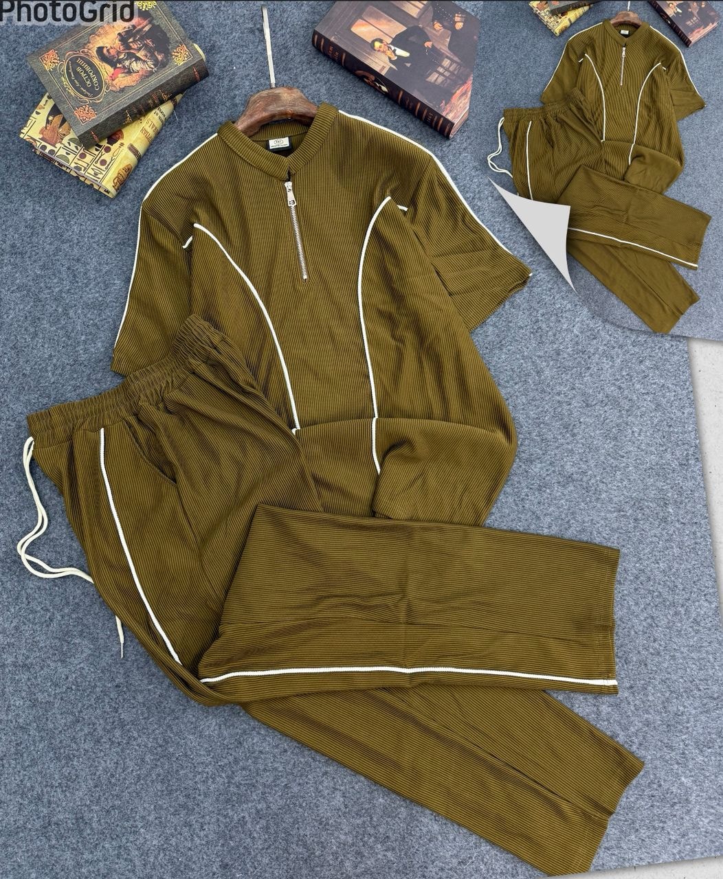 Olive Ribbed Contrast Set