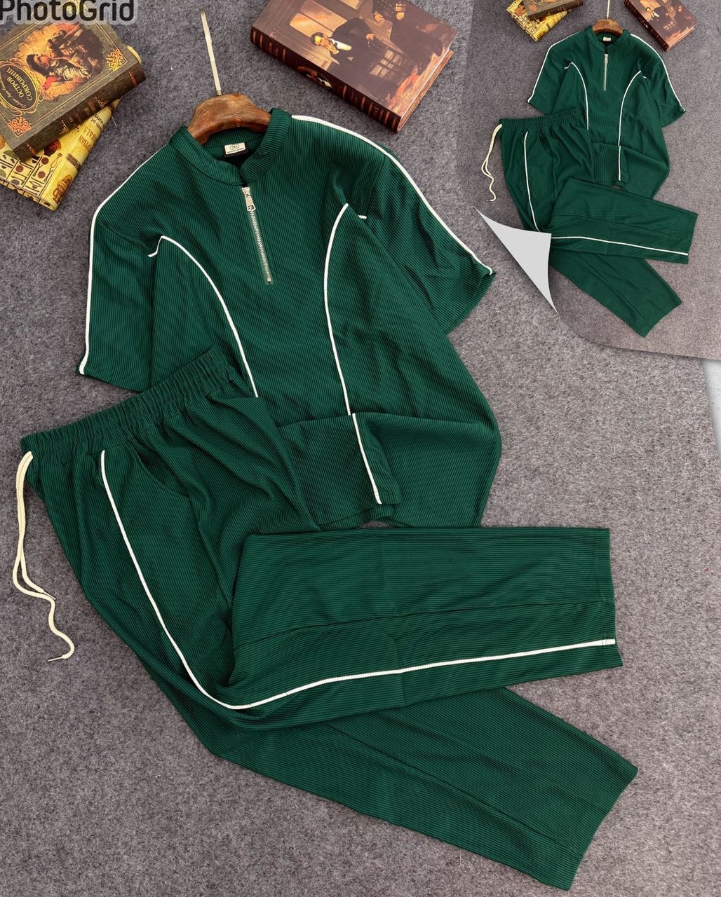 Green Ribbed Contrast Set