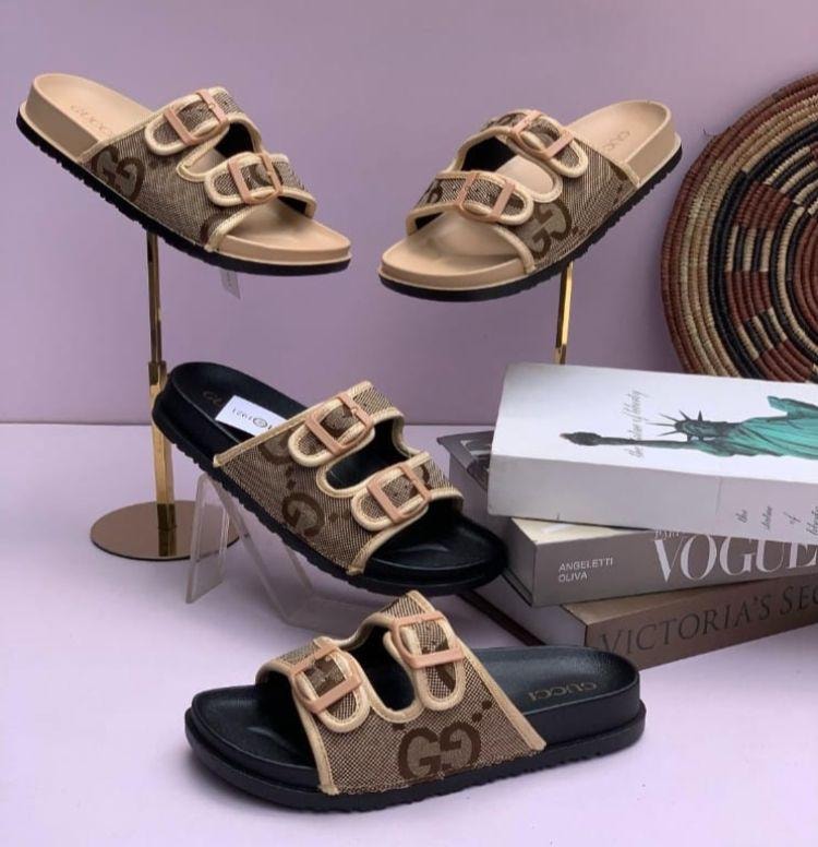Gucci GG Canvas Double Buckle Slides