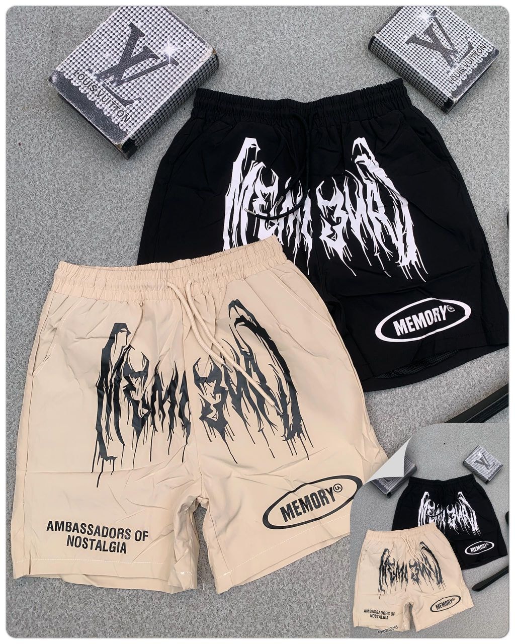 Nostalgia Graphic Shorts – Beige/Black