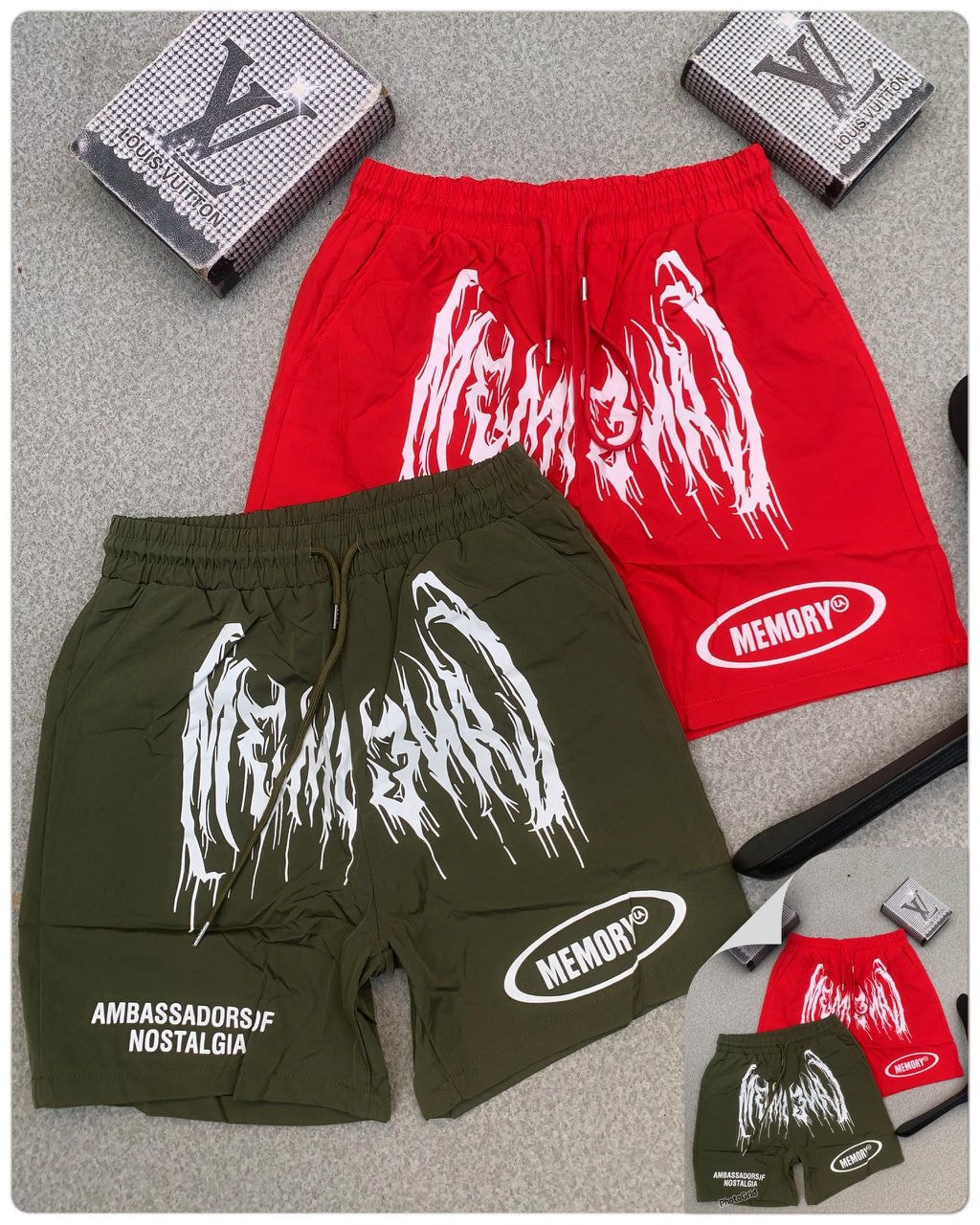 Nostalgia Graphic Shorts – Red/Olive