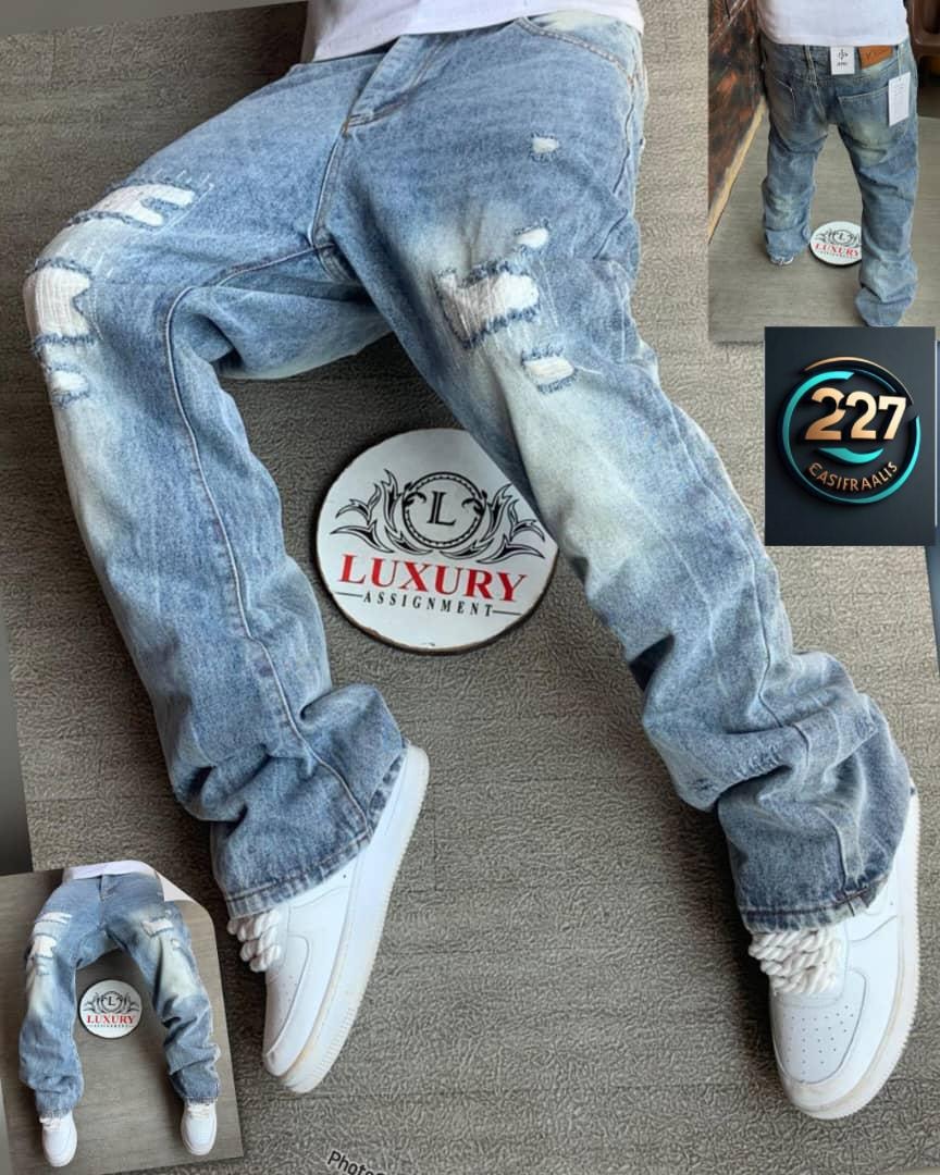 Cloud-Wash Shredded Jeans