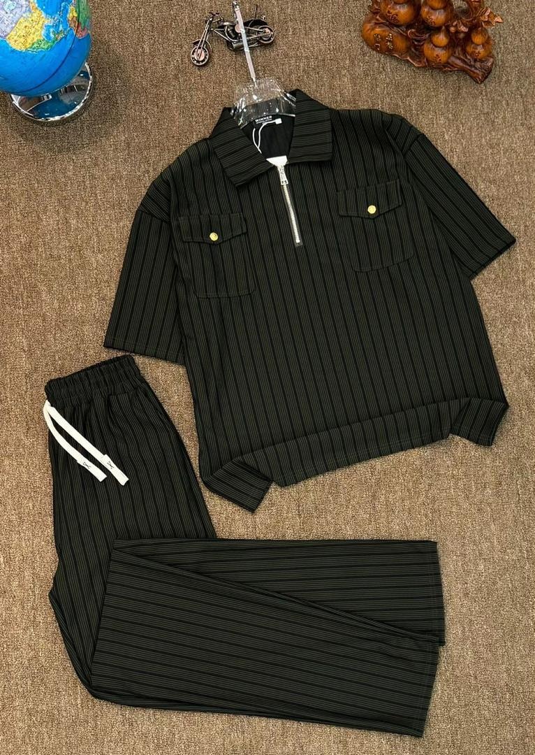 Dark Olive Green Pinstripe Set