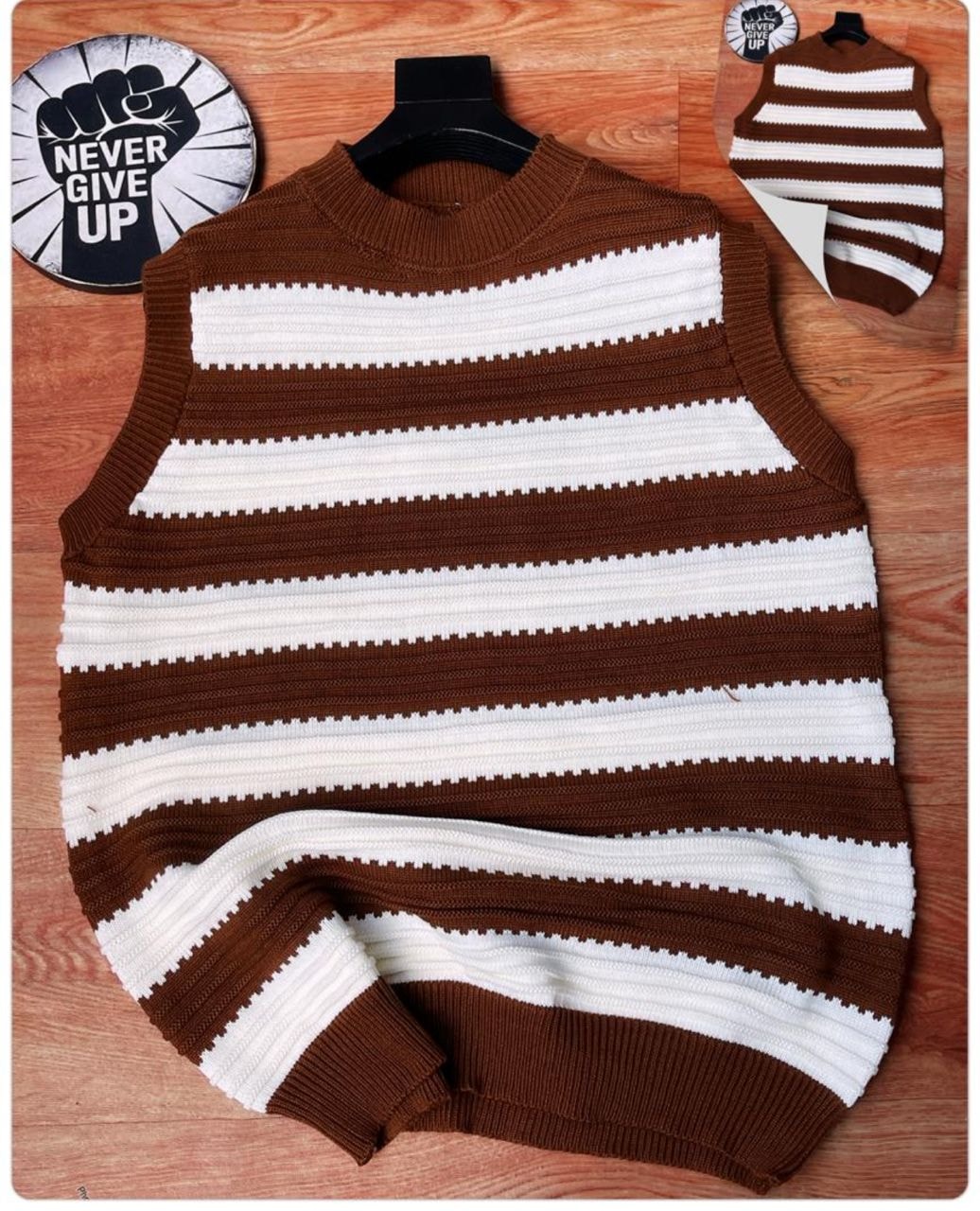 Linear-Serrated Sweater Vest (Brown)