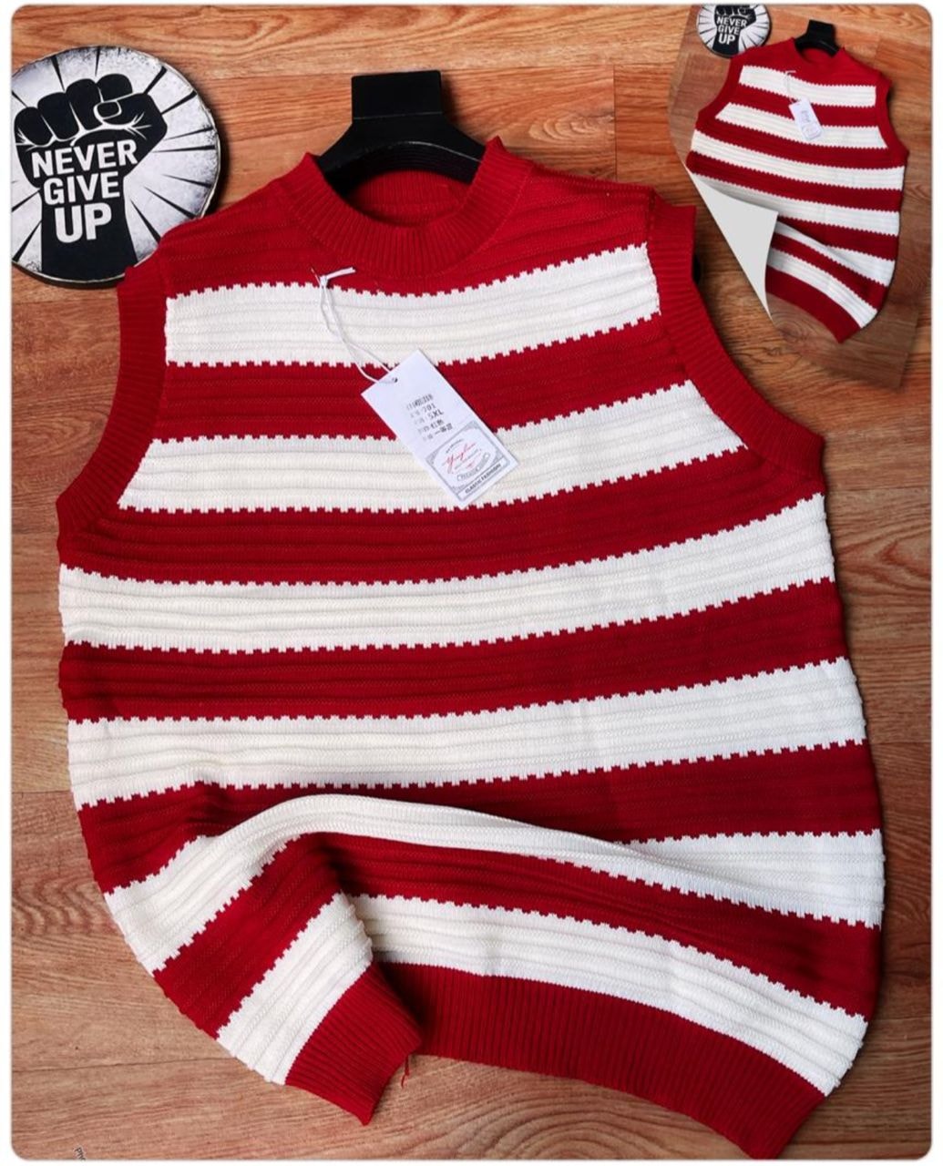 Linear-Serrated Sweater Vest (Red)